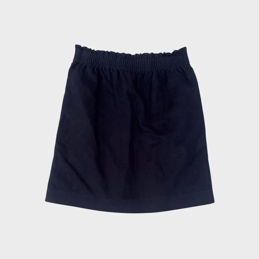 J. Crew Factory Size 00 Navy Blue Skirt Elastic Waist Linen Cotton Blend